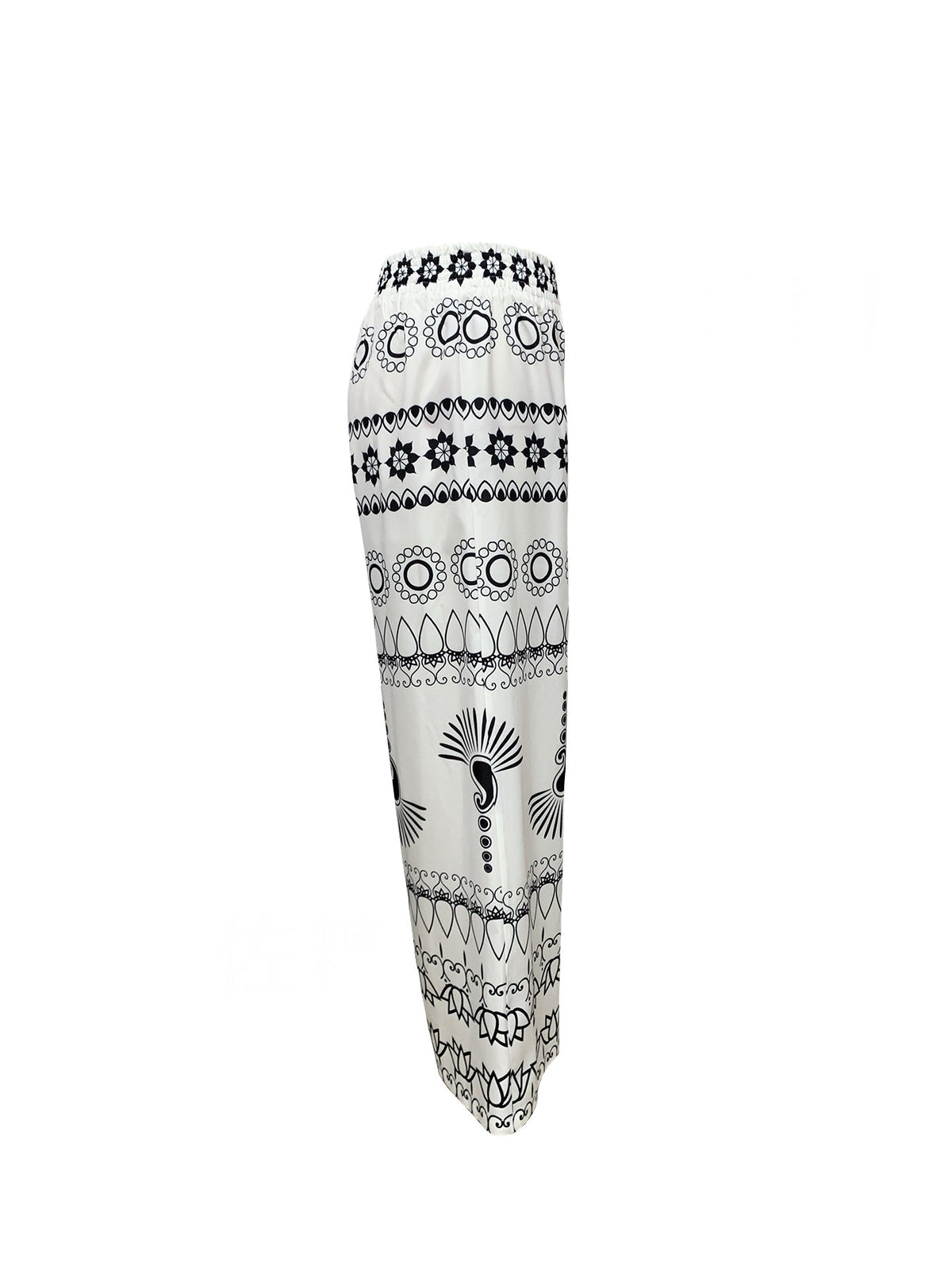 Spring Summer Women Printed Tight Waist Wide Leg Trousers