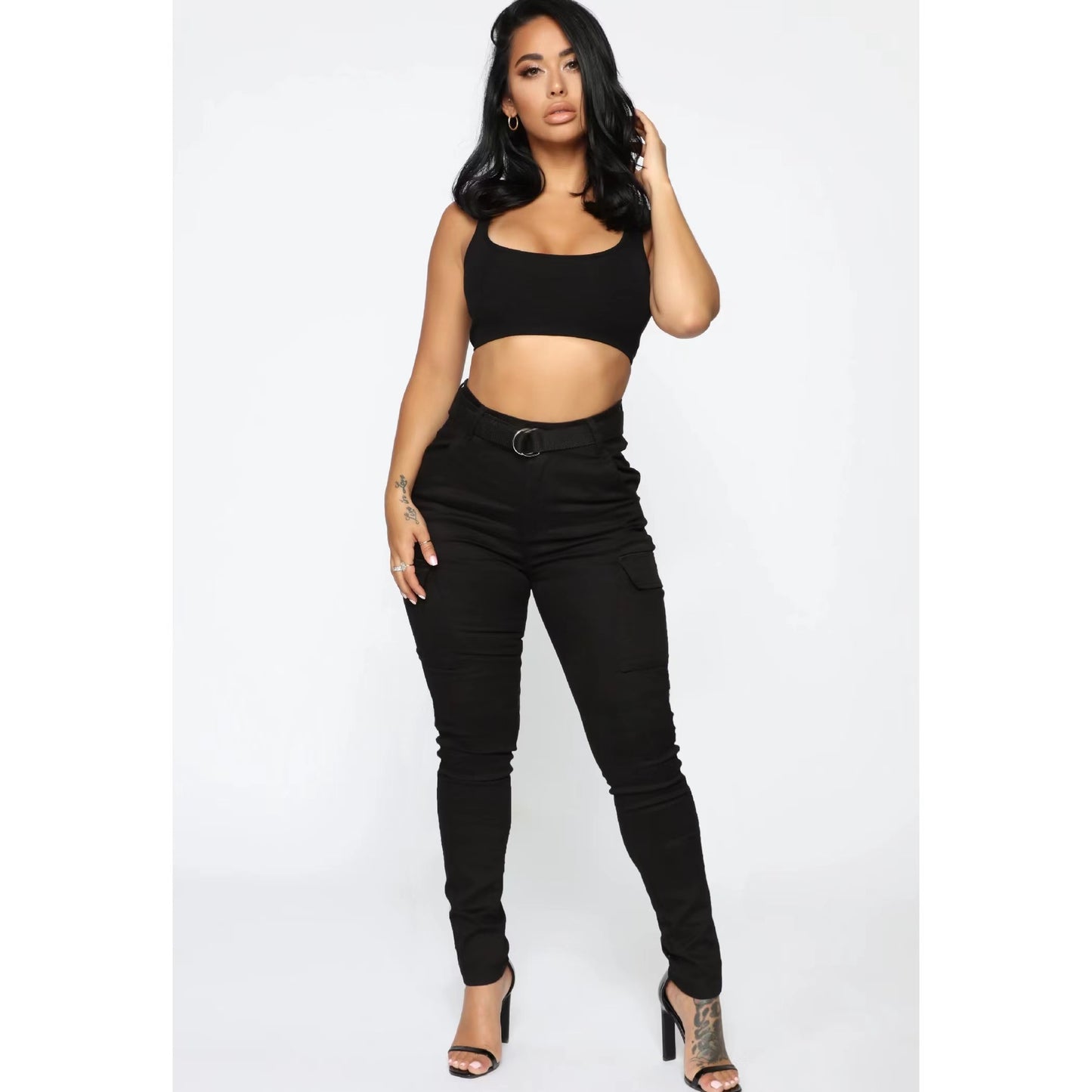 Casual Women Pants Four Seasons Trousers Skinny Sports Stretch Belt Sports Pants