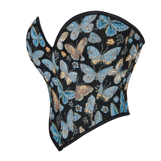 Blue Color Butterfly Pattern Tube Top Push up Women's Body Shaping Top