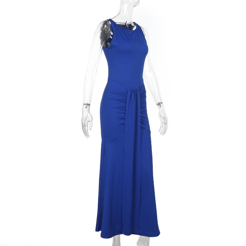 Dress Women round Neck Sleeveless Slim Fit Dress Sexy Solid Color Dress