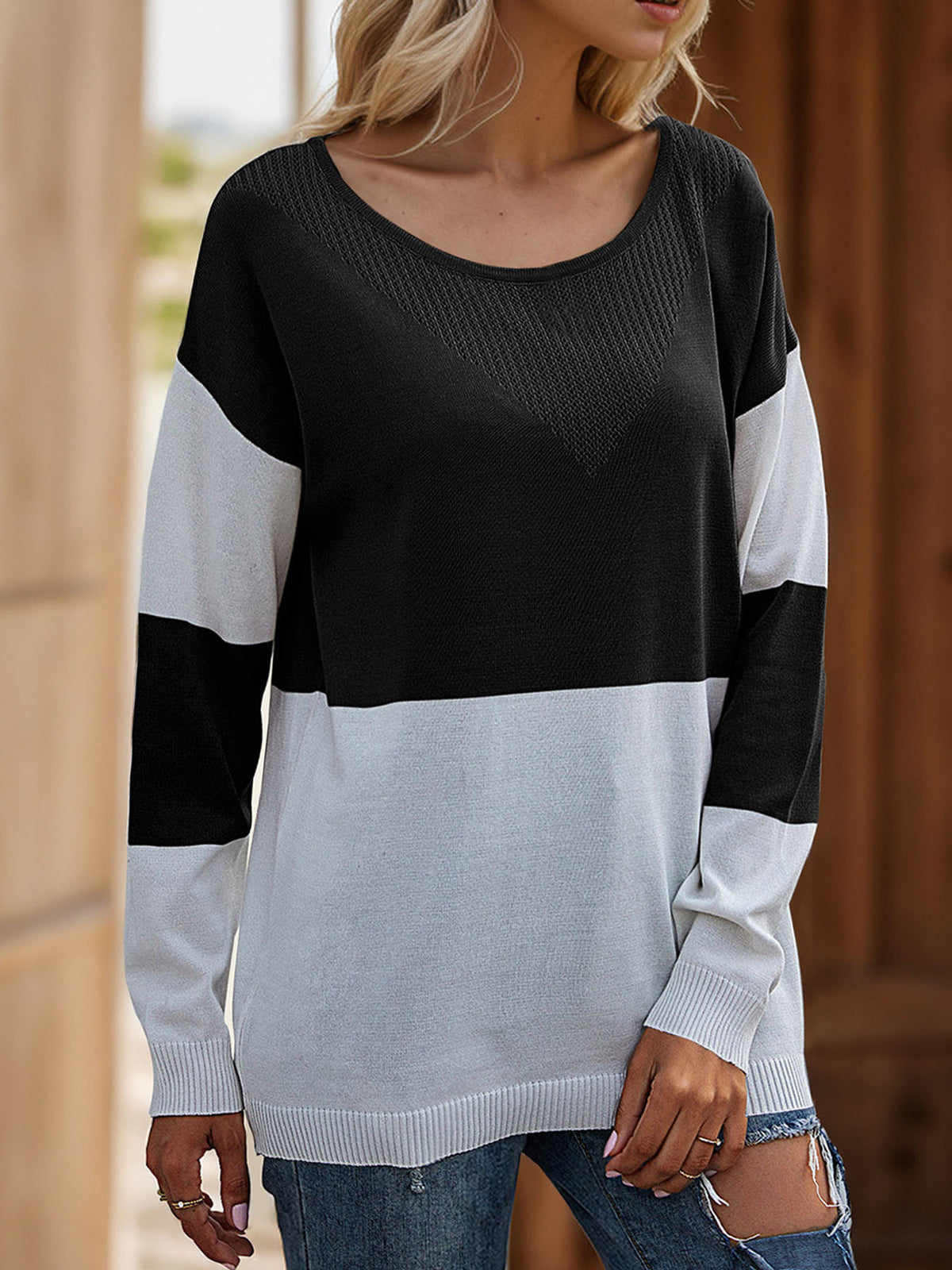 Loose Round Neck Base See through Mesh Knitted Sweater Women Casual Autumn