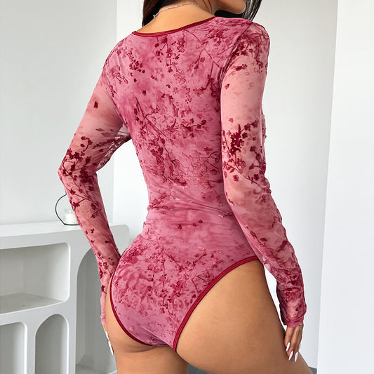Autumn Christmas Street Boning Corset Floral Women Long Sleeve Sexy Jumpsuit