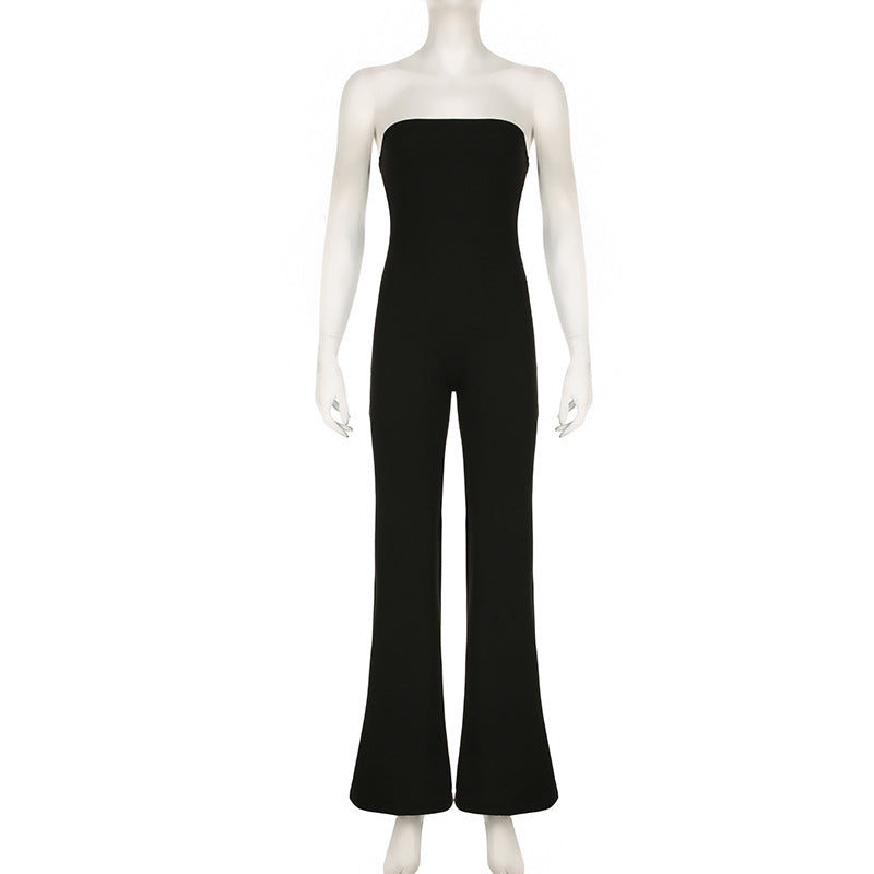 Women Clothing Solid Color Draping Tube Top Jumpsuit Waist Slimming Elegant Slim Fit Wide Leg Trousers
