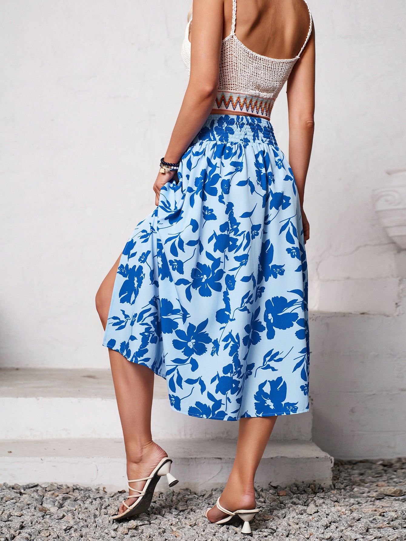 Shanuo Self Designed Shot Women Clothes Summer Casual Smocking Floral Print Skirt
