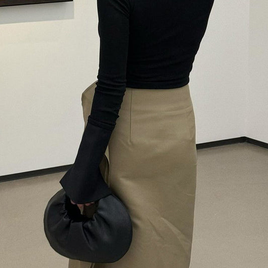 Elegant Niche Design Simple Women High Waist Slim Long Sheath Skirt