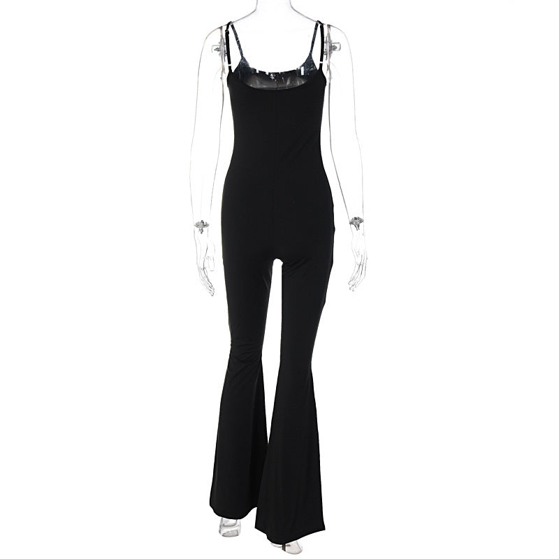 Women Clothing Spring Sexy U Collar Backless Slim Fit Solid Color Sling Jumpsuit