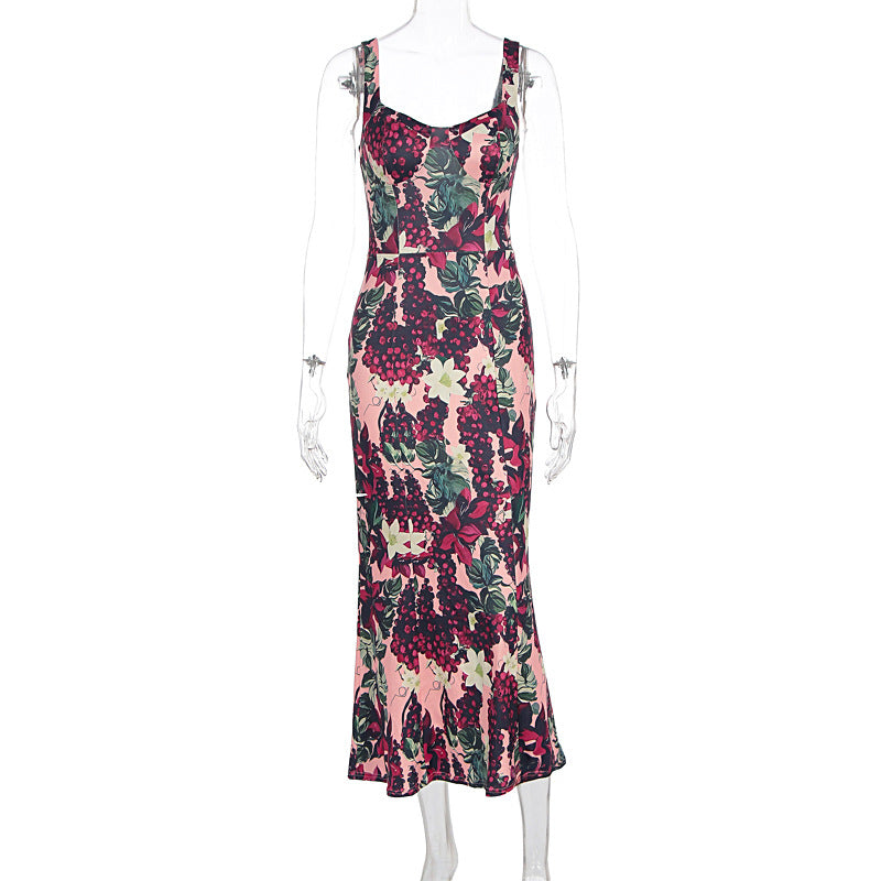 Vacation Women Clothing Summer Sexy Printed Sleeveless Sling Dress