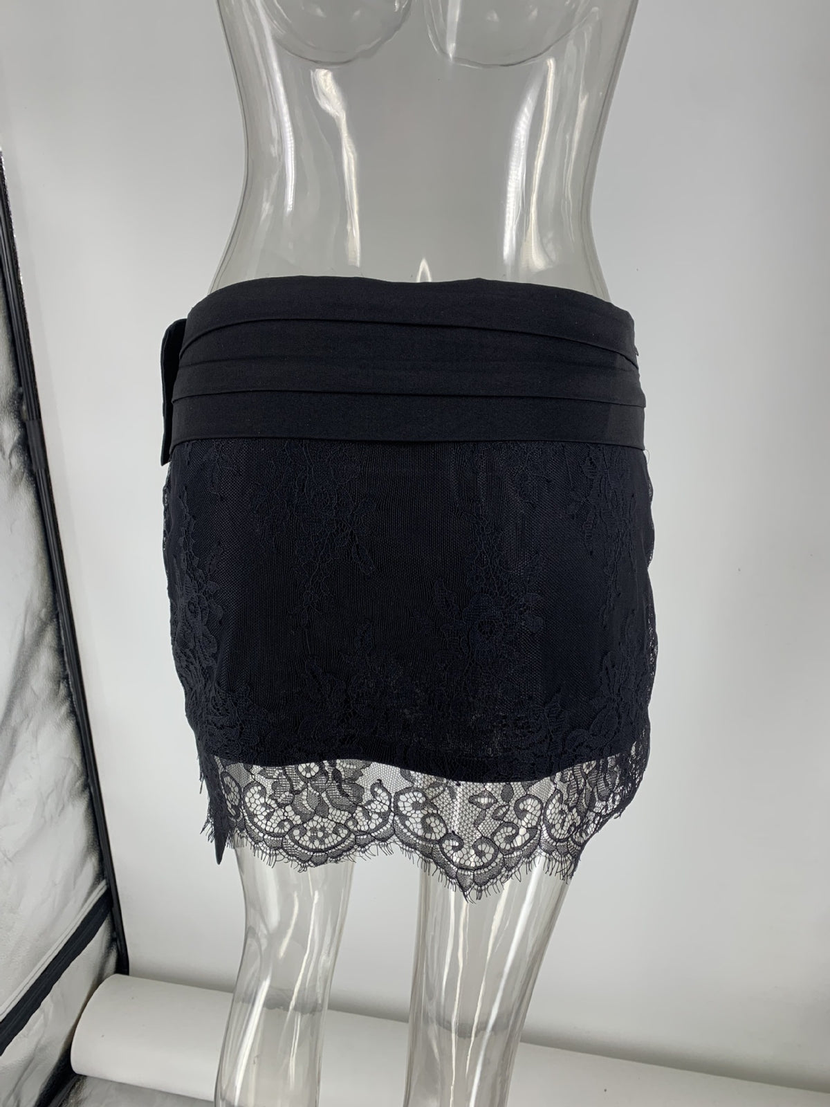 Satin Bow Lace Tights Mini Hip Skirt Two Piece Sets Women