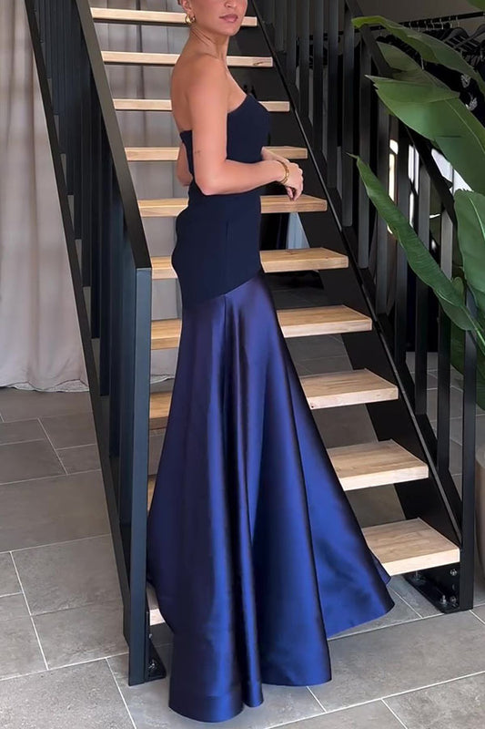 Summer Sexy Tube Top Satin Sleeveless Stitching Solid Color Dress
