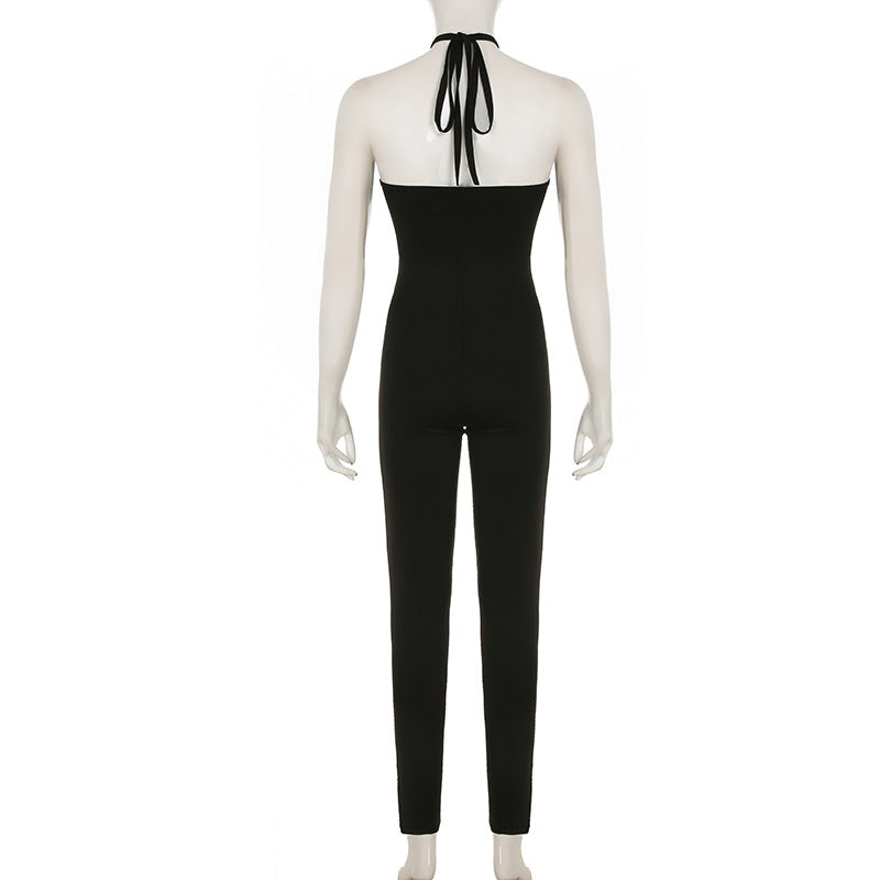 Sexy Women Wear Metal Tube Stitching Hollow Out Cutout out Tight One Piece Trousers Street Skinny Pants Spring