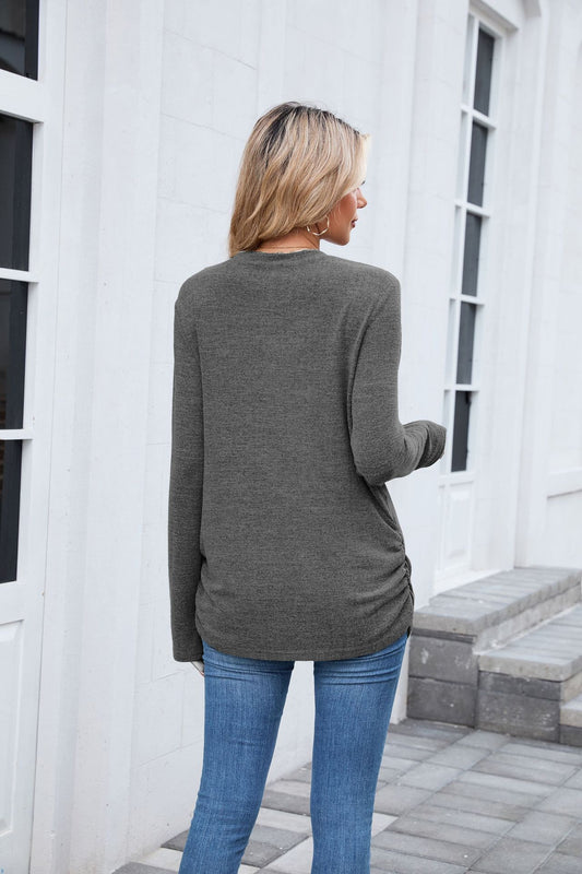 Autumn Winter Solid Color round Neck Loose Long Sleeved T shirt Top Women