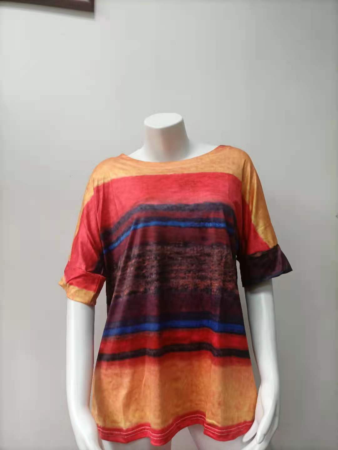 Women Clothing Summer Gradient Contrast Women Short-Sleeved T-shirt Women