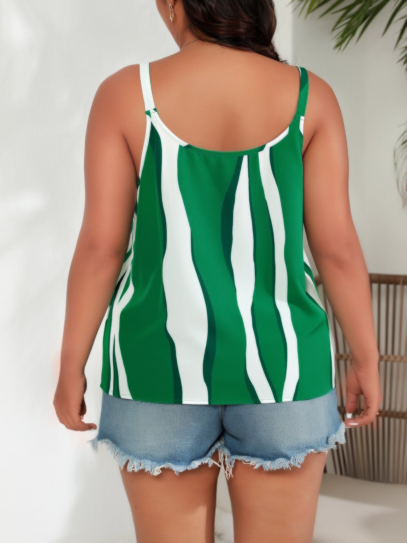 Plus Size Striped Printed Loose Cool Women Casual Chiffon Camisole