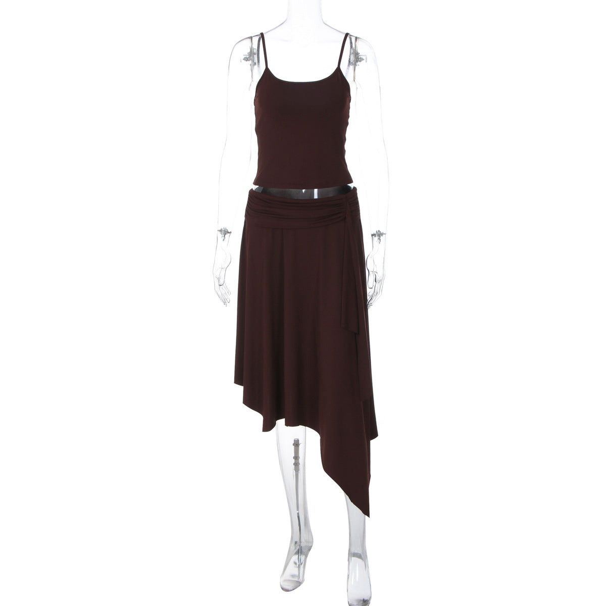 Summer Sexy Sexy Solid Color Camisole Pleated Irregular Asymmetric Skirt Two Piece Sets