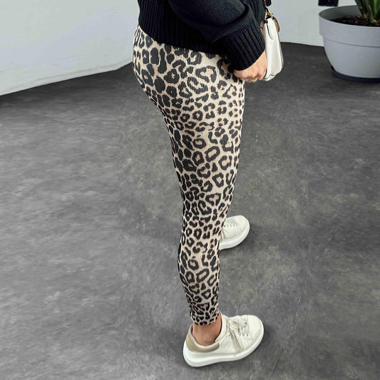 Women High Elastic High Waist Comfortable High Waist Soft Leopard Print High Elastic Home Trousers