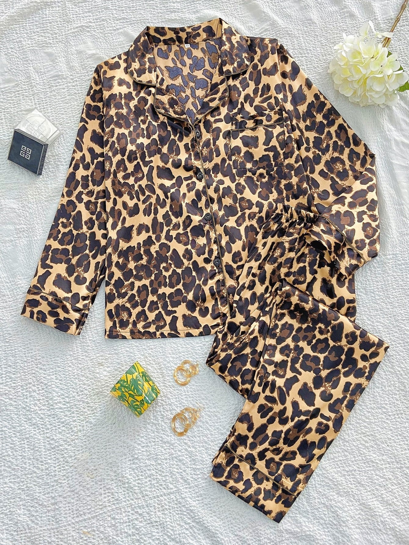 Home Wear Suit Pajamas Women Satin Cardigan Long Sleeve Long Sleeve Autumn