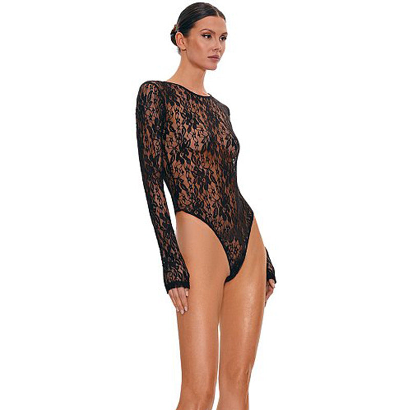 Sexy Women Clothing Lace See through Skinny Hollow Out Cutout out Women Jumpsuit Street Sexy Top