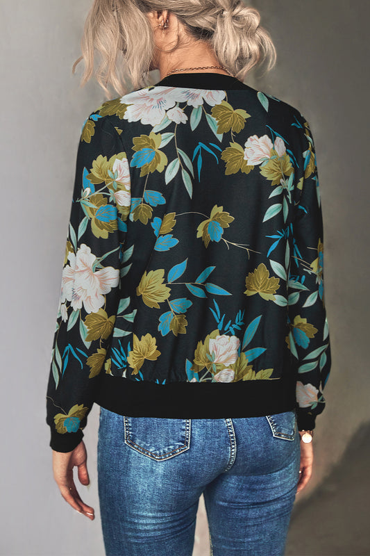 Autumn Winter Women Clothing Printing Thread Collar Zip Long Sleeve Coat