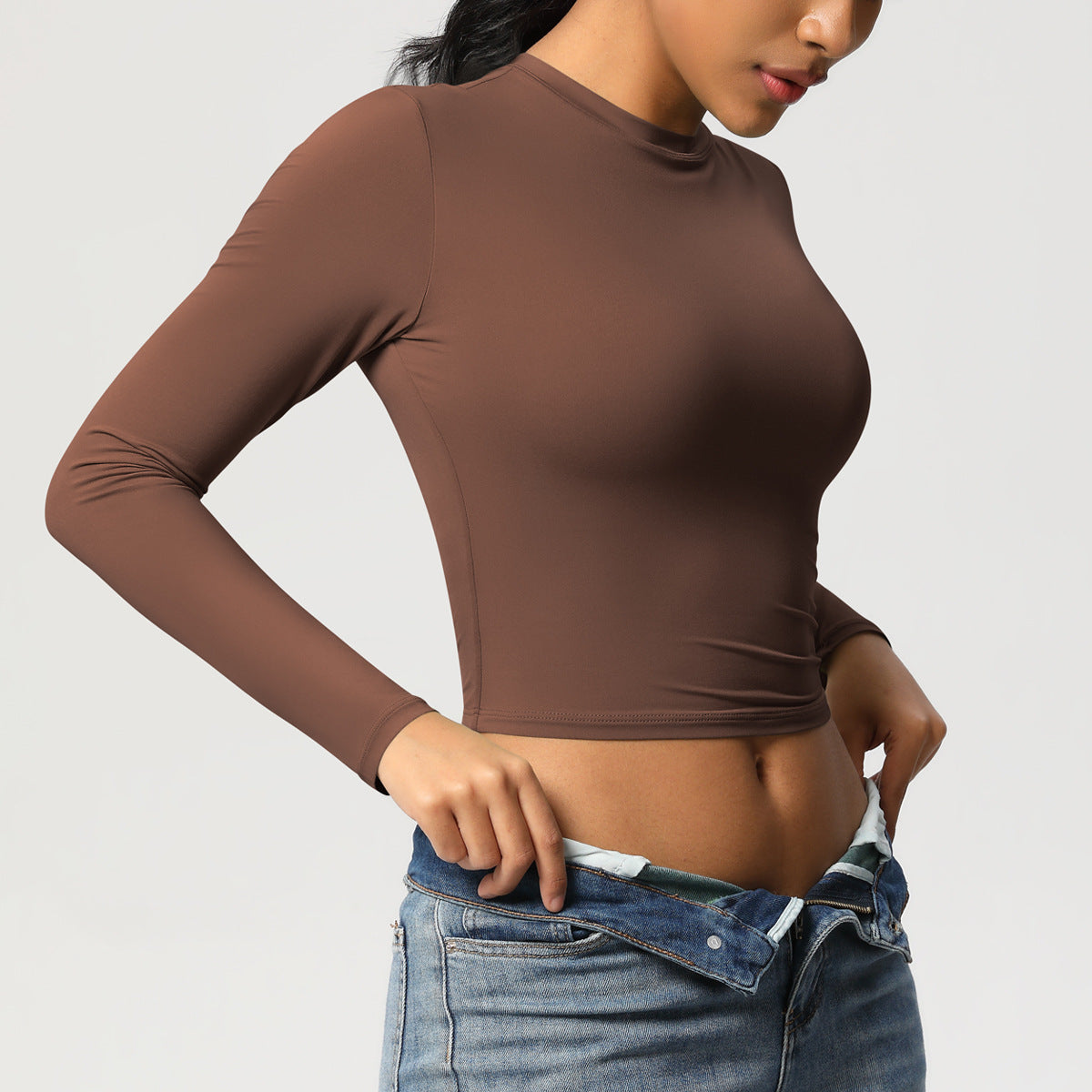 Nude Feel Tight Sports T shirt Quick Drying Breathable Long Sleeves Yoga Clothes Pilates Running Sports Fitness Long Sleeved Upper Garment