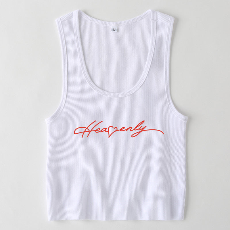Women Clothing Spring Summer New English Letter Graphic Printed cropped Short Slim-Fit Tank Top Bottoming Shirt