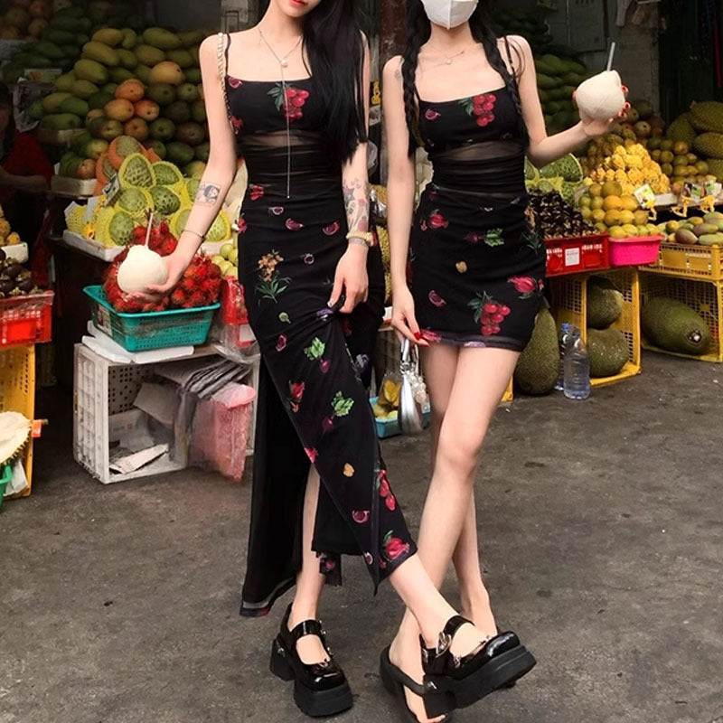 Vacation Mesh Sexy Sisters Outfit Sheath Dress Summer Black Shivering Sling Dress Women