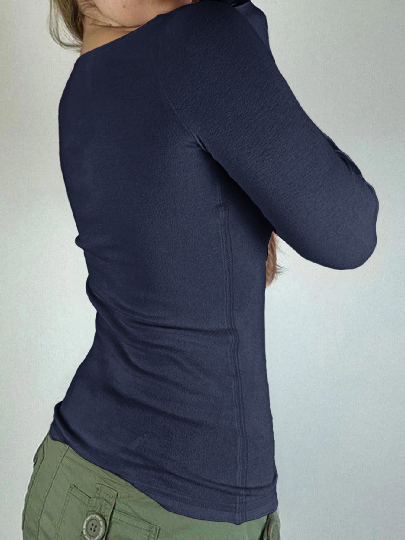 Women Clothing Autumn Sexy Button Long Sleeve Vest T shirt
