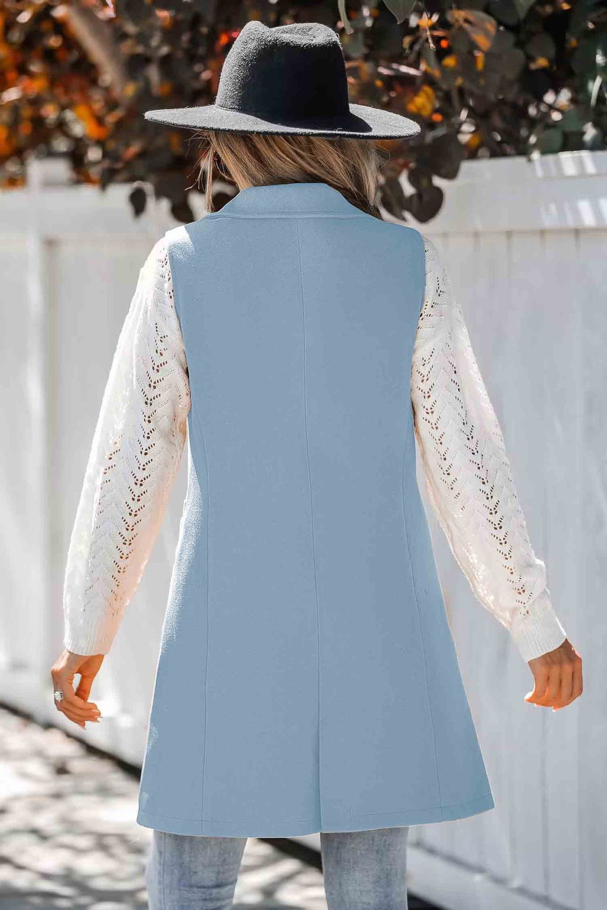 Autumn Winter Simplicity Vest Collared Button Sleeveless Woolen Coat for Women