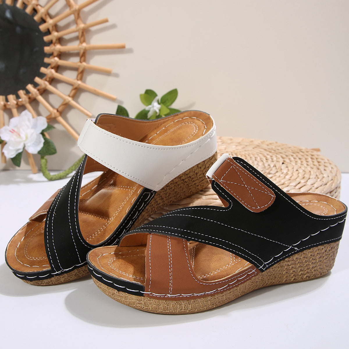 Slippers Women Sewing Line Lightweight Wedge Beach Slippers