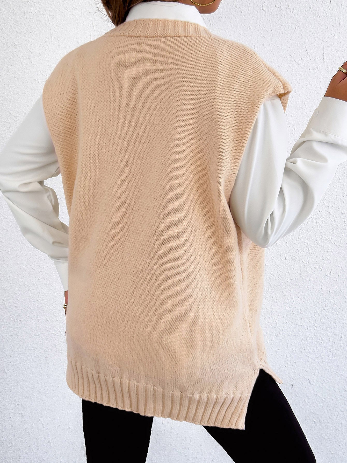 Women Top Autumn Winter Vest Women Clothing Pearl Buckle Loose Casual Cardigan Sweater Vest
