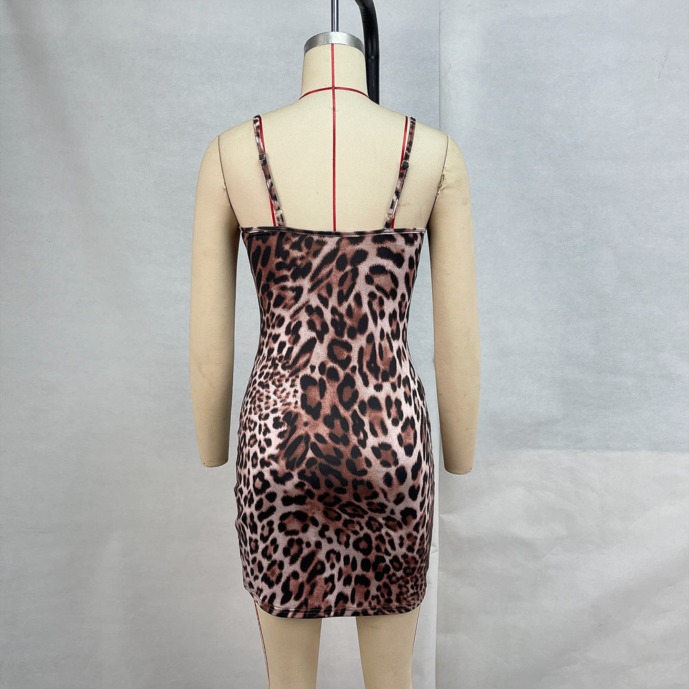 Women Clothing Leopard Print Sexy Strapless Suspenders Dress Women Backless Hip Dress