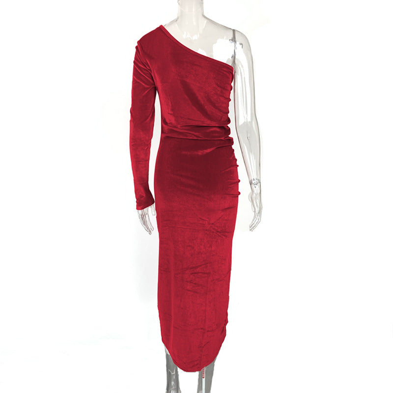 Arrival Women Nightclub Party Split Dress Sexy Slim One Shoulder Dress