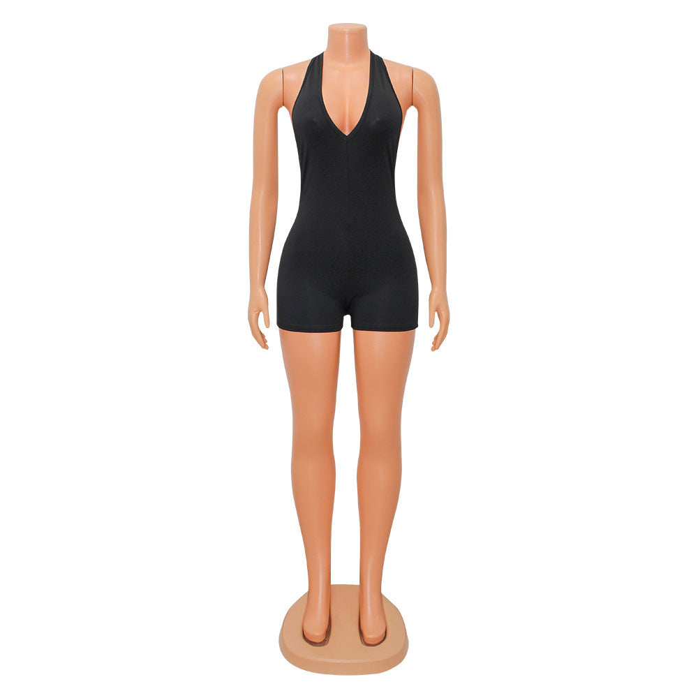 Summer Women Clothing Sexy V neck Tight Halter Backless Jumpsuit