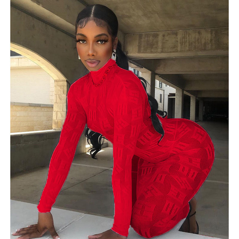 Long Sleeve Letter Graphic Print See through Sexy Dress Sexy Tight Stretch Dress Women