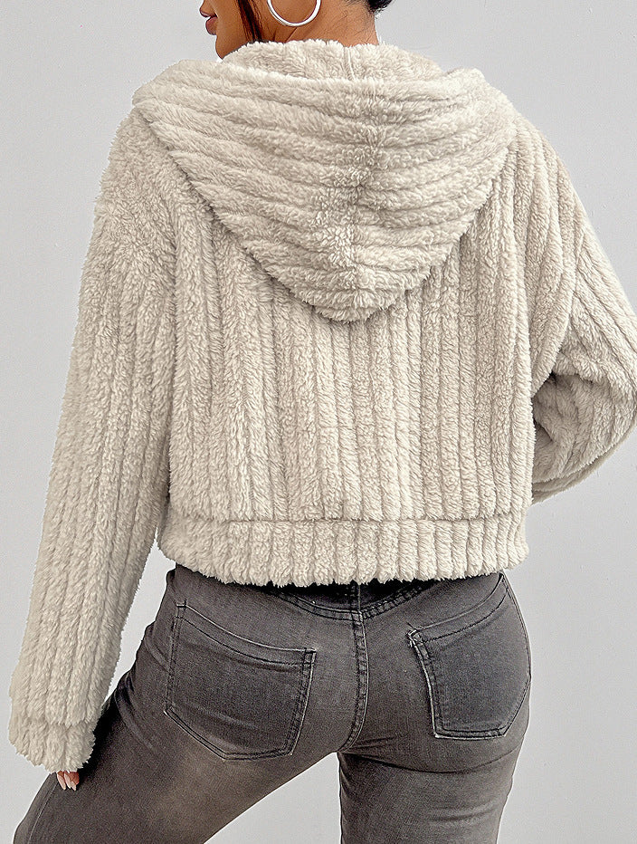 Product Hooded Zipper Short Plush Top Coat for Women