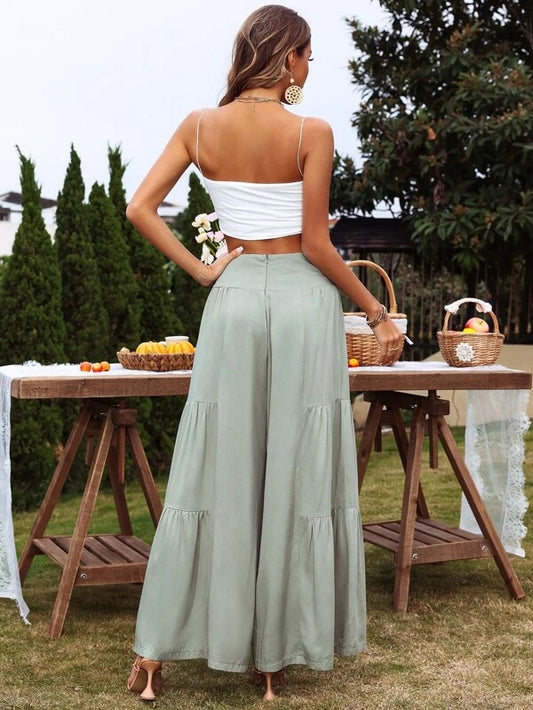 Spot Goods Summer Casual Wide Leg Cotton Linen Popular High Waist Loose Pants Women Pants