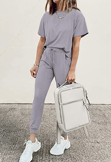Autumn Winter Women Clothing Home Loose Solid Color Short Sleeve Casual Suit Women