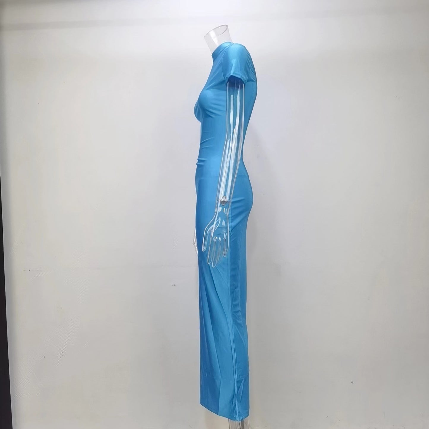Women Clothing Hip Summer Solid Color Sexy Short Sleeve Split Dress