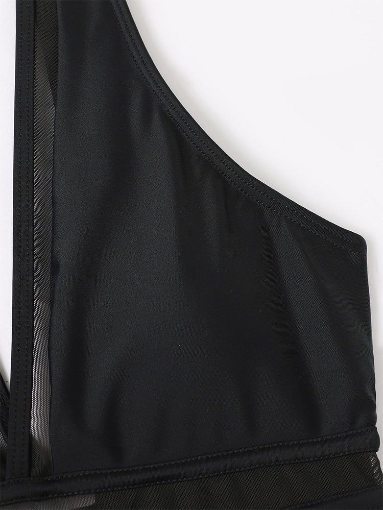 Solid Color Spun Yarn One Piece Swimsuit Women Deep V Plunge Sexy Spring Swimwear
