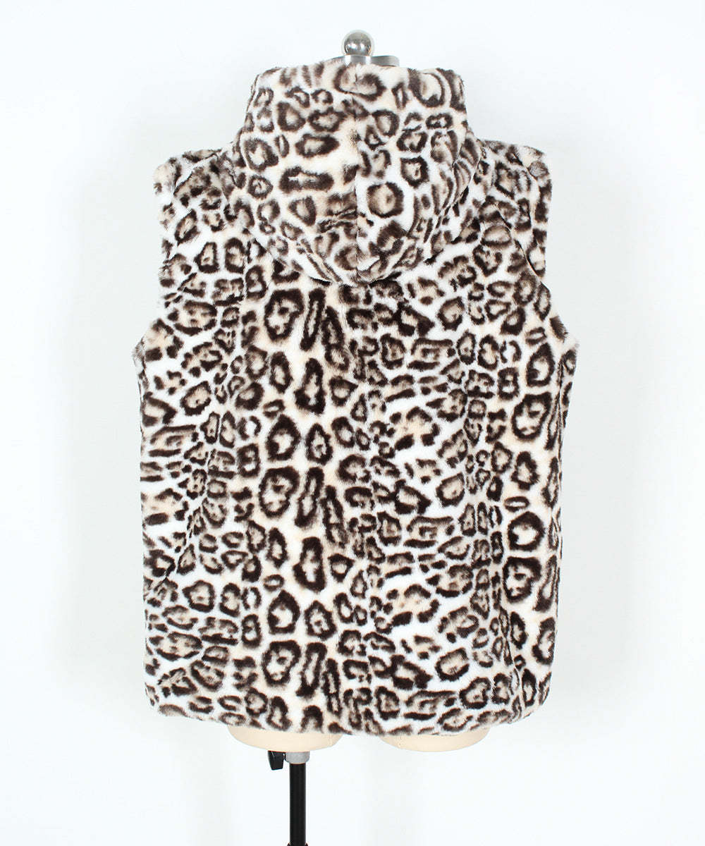 Fur Leopard Print Winter Mid Length Faux Fur Vest Warm Vest Women Vest