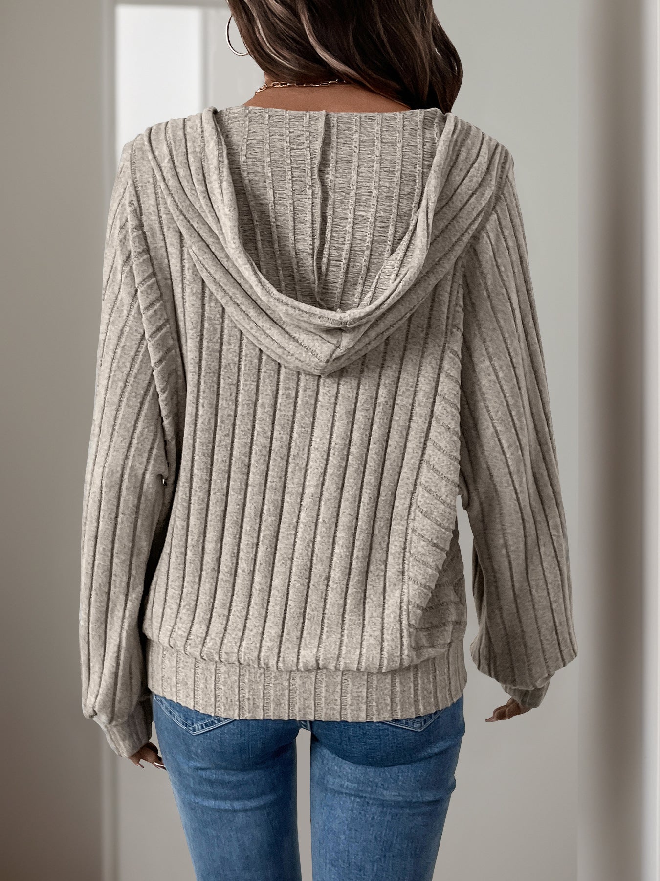 Inner Wear Home Casual Laid Sunken Stripe Hooded Solid Color Sweater Top