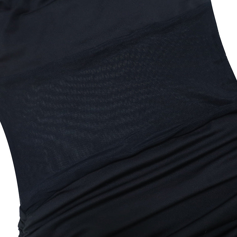 Women Clothing Summer Irregular Asymmetric Shoulder Wrapped Chest Slim Mesh Stitched Backless Niche Dress