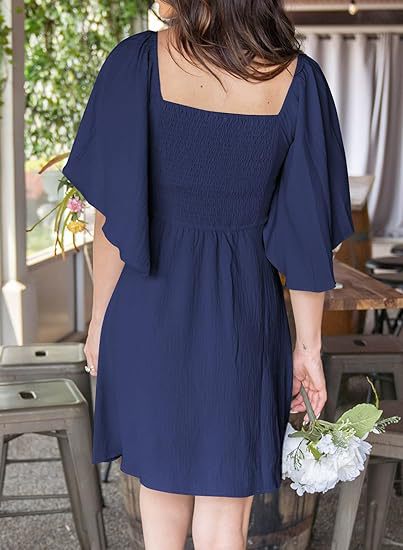 Women Clothing Shein V Neck Bow Lace Up Short Sleeve Mini Dress