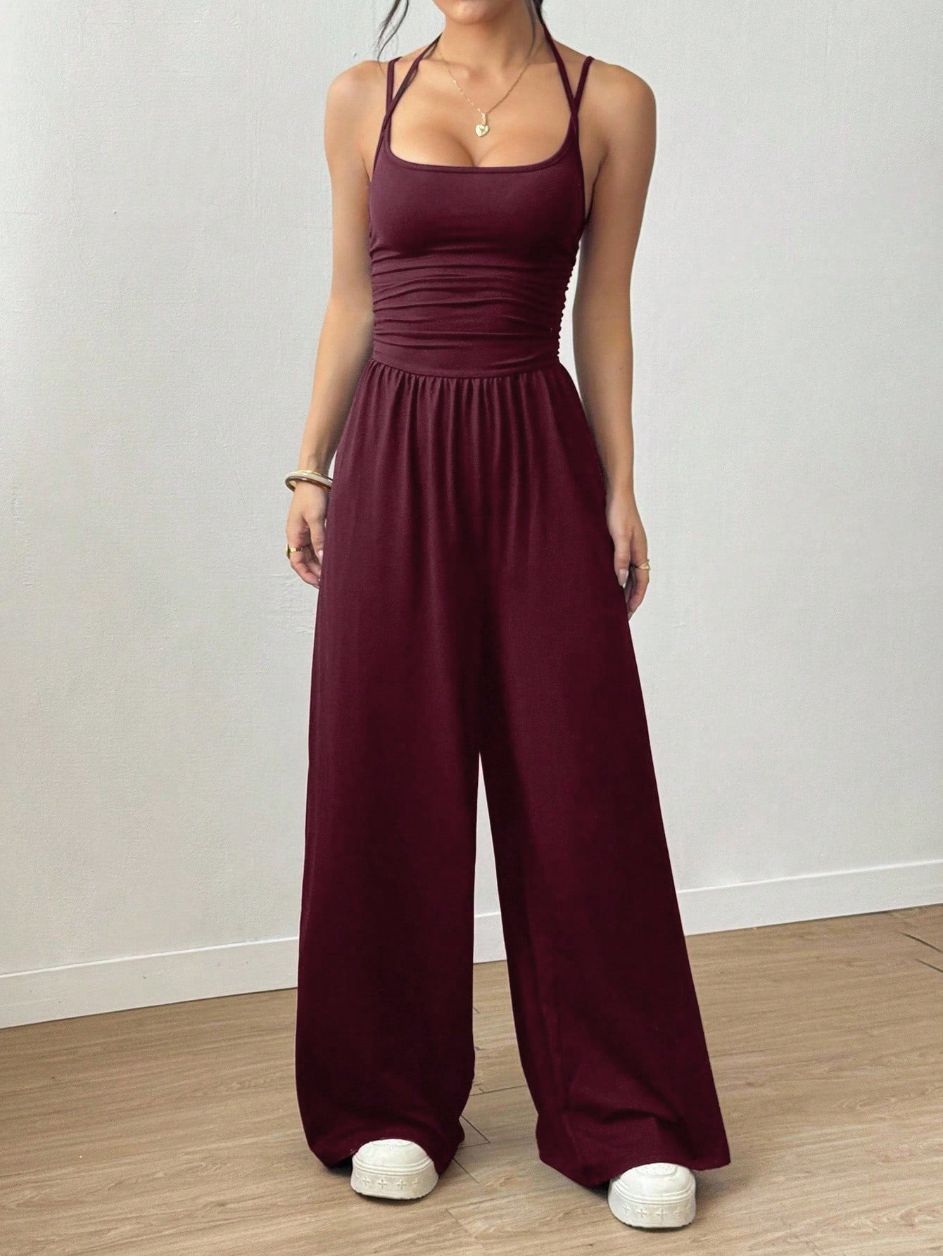 Suspender Women Casual Summer Wide Leg Loose Wrapped Chest Nipped Waist Jumpsuit