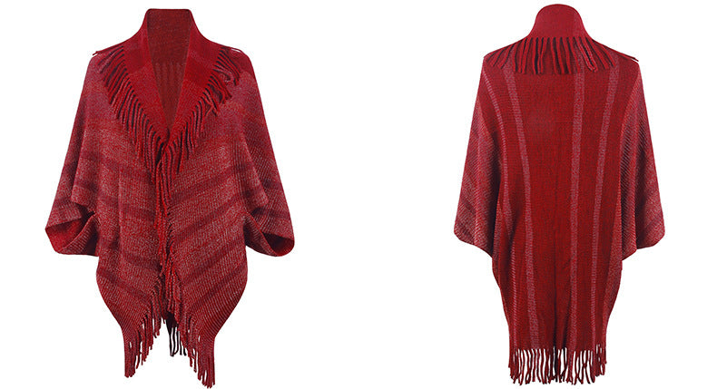 Tassel Inverness Women Autumn Winter Knitted Striped Cloak Women