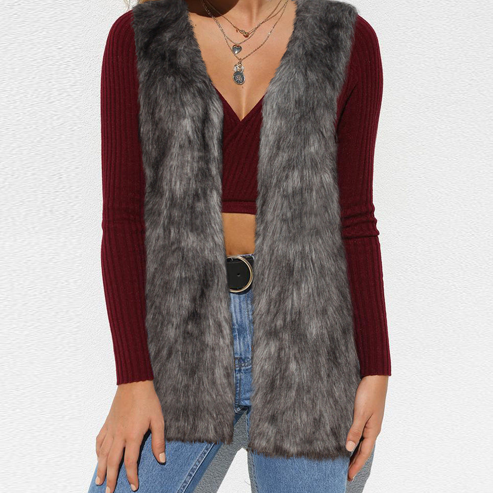 Autumn Winter Faux Fur Sleeveless Top Vest Women Vest Trendy All Matching