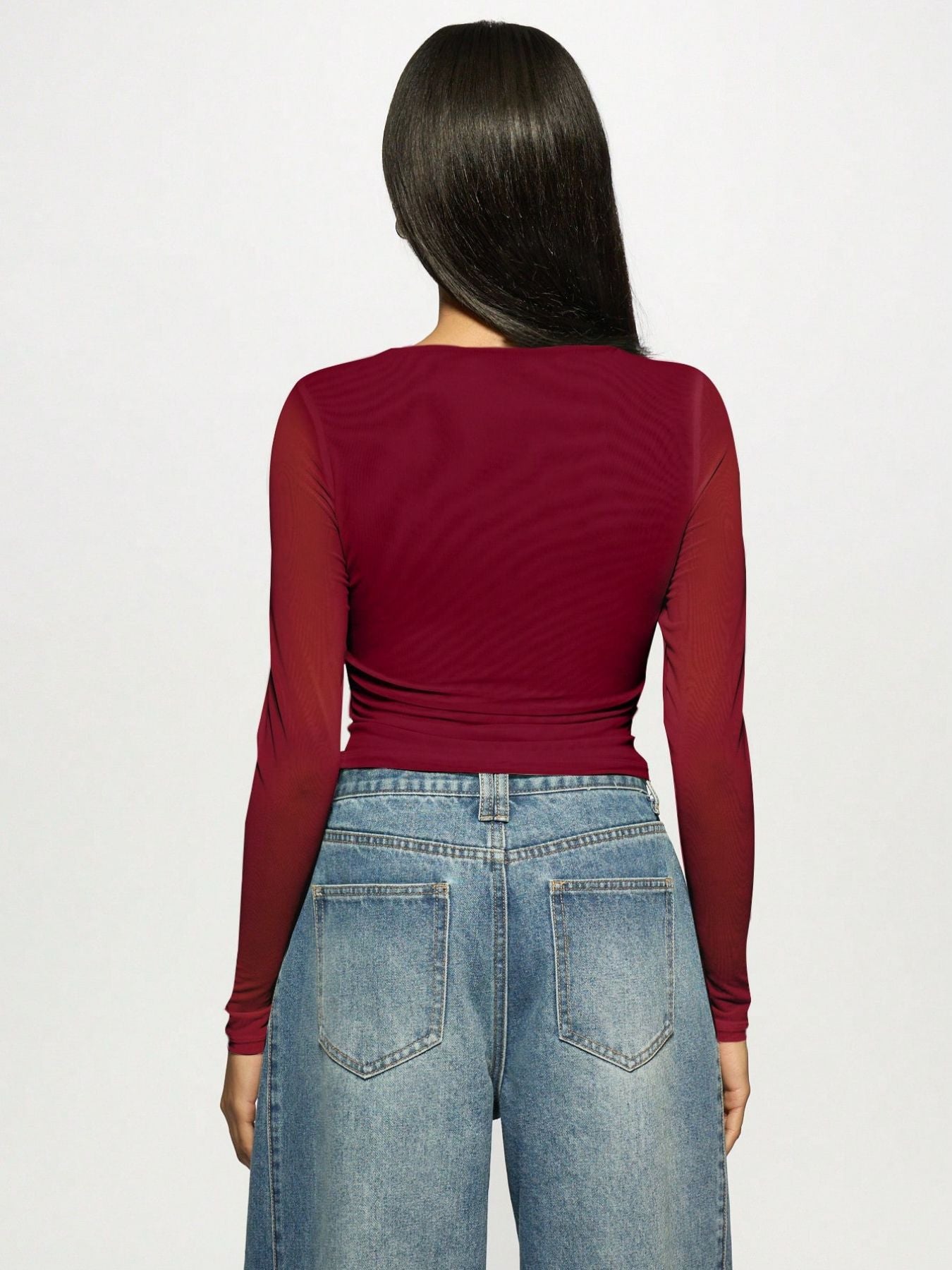 Autumn Winter Long Sleeve Double Layer Mesh Drilling Women Western Bottoming