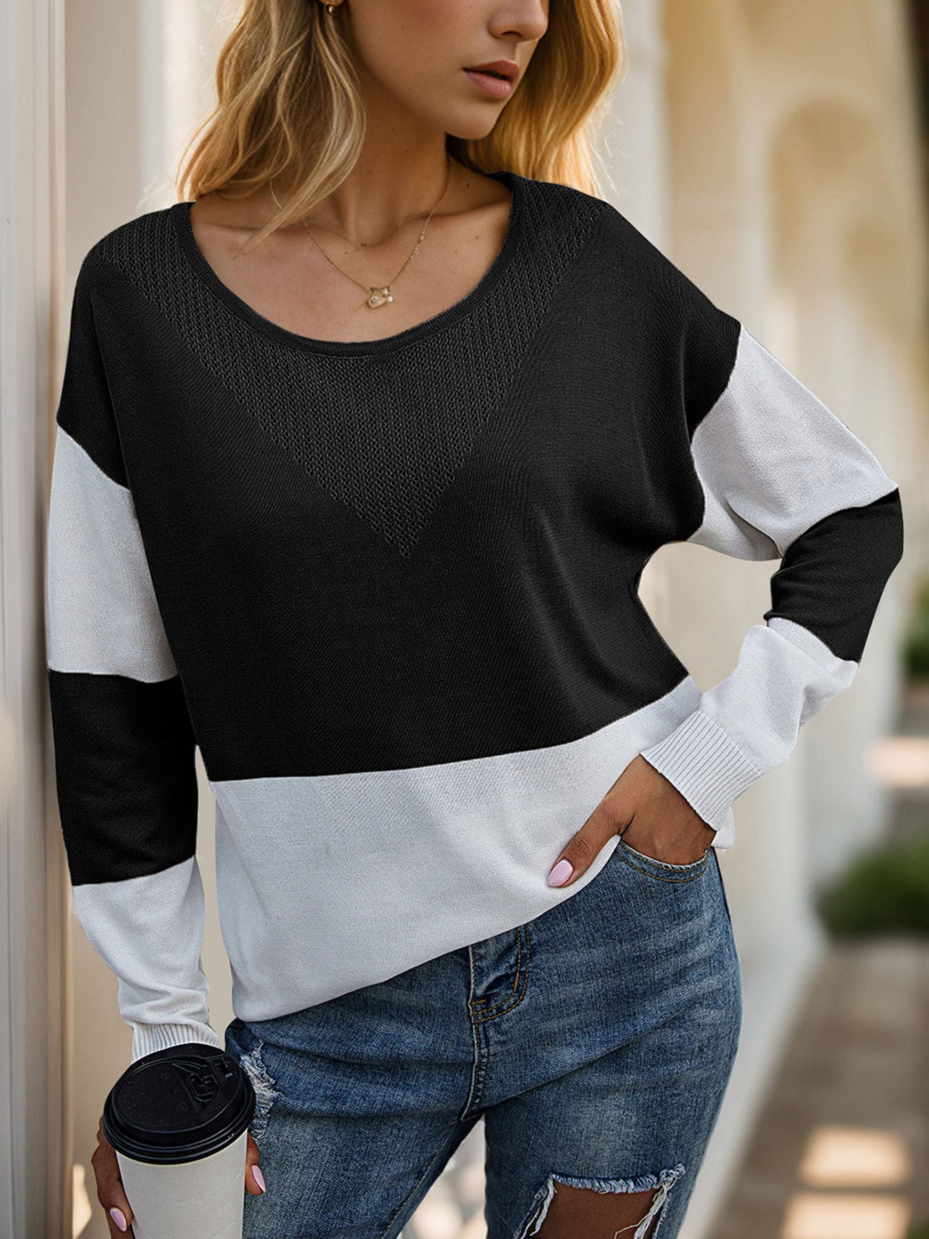Loose Round Neck Base See through Mesh Knitted Sweater Women Casual Autumn