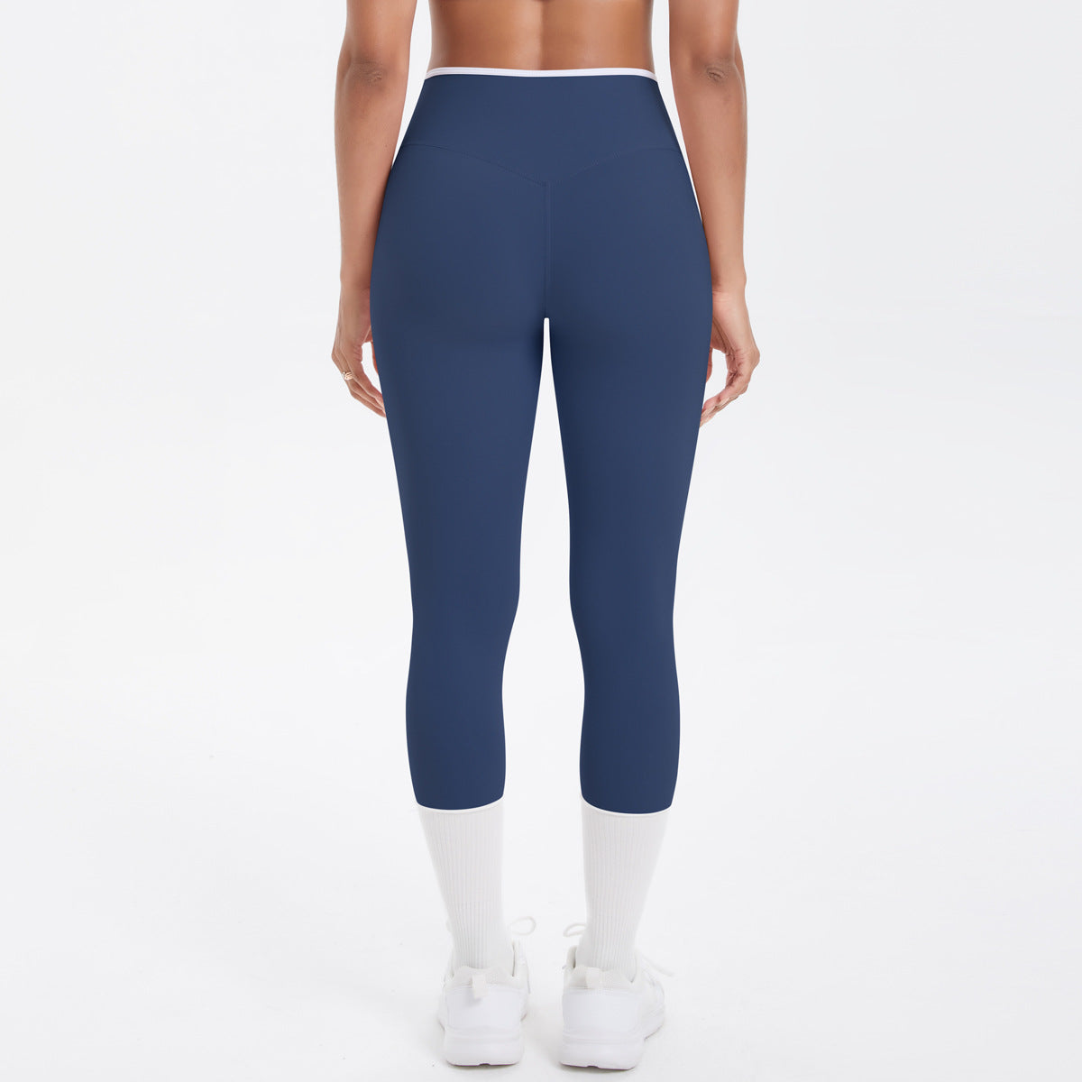 Nude Feel Skinny Yoga Pants Contrast Color Sexy Hip Lifting Cross High Waist Cropped Pants Women Sports Fitness Pants
