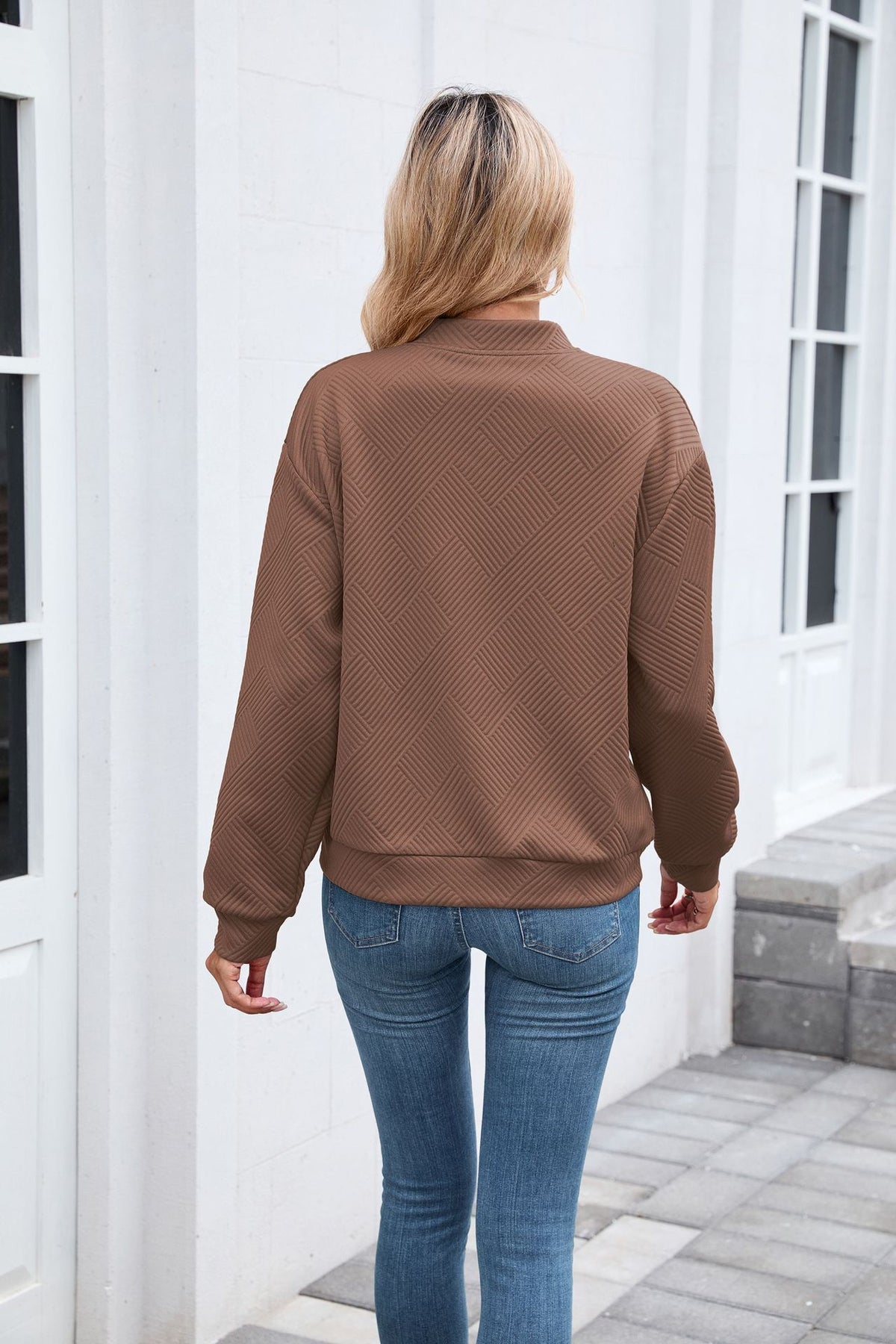 Autumn Winter Solid Color round Neck Loose Zip Long Sleeve Sweatshirt Varsity Jacket