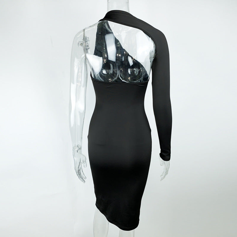 Spring Summer Women Clothing Single Sleeve Irregular Asymmetric Sexy Slim Dress Dress Dress